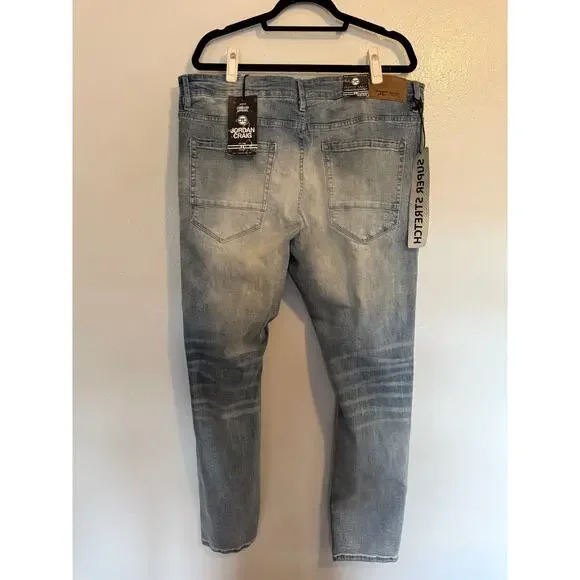 NWT Jordan Craig Sean JM3418 Ice Blue Cotton Denim Jeans Mens 40X32 Distressed - Picture 3 of 13